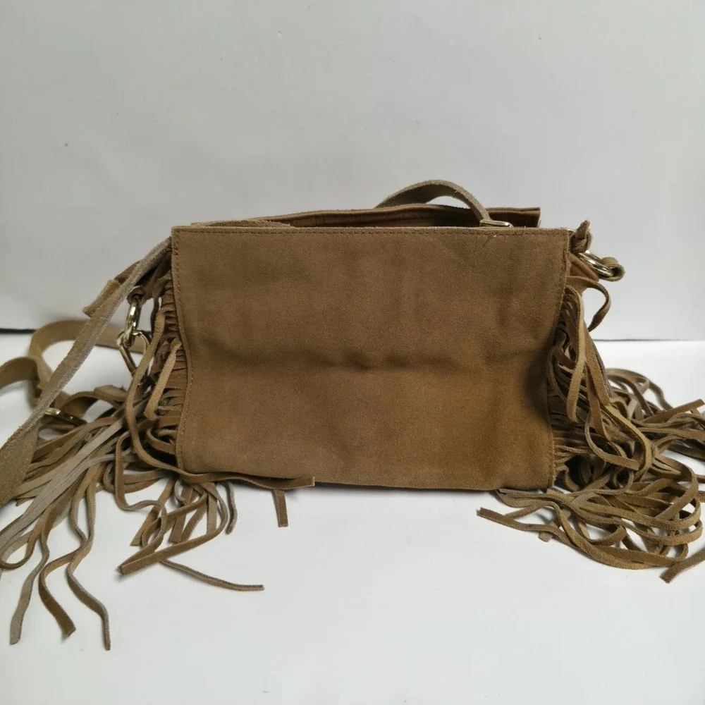 Mossimo Crossbody Suede Leather Fringe Tan Hippie Western Womens Bag Purse